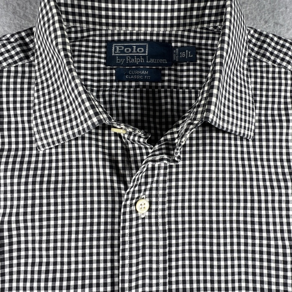 Polo Ralph Lauren Mens 16 L‎ Curham Classic Fit Black White Check Shirt RN 41381